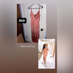 Petal and Pup Satin Midi Dress w/slit